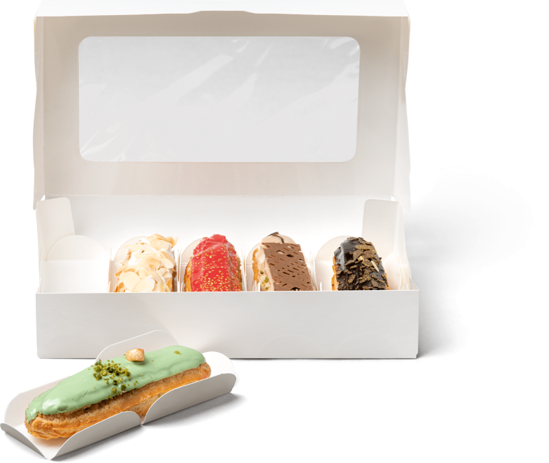 Новинка в ассортименте - упаковка для эклеров - ForG ECLAIR 5 Белый (150 шт./кор.) Новинка в ассортименте - упаковка для эклеров - ForG ECLAIR 5 Белый (150 шт./кор.)